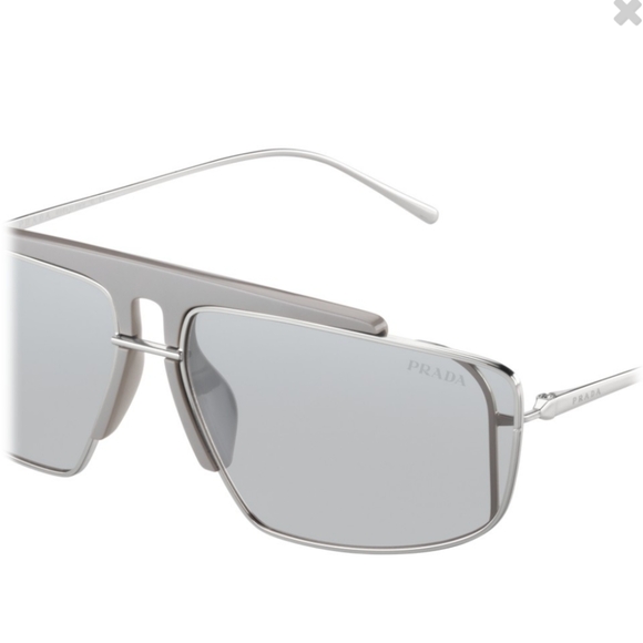 PRADA RUNWAY Steel & Black SquareTop Bar Sunglasses NWT - Picture 3 of 8